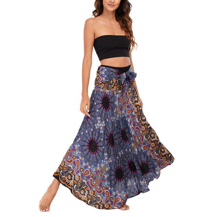 Buddha Stones Two Style Wear Bohemian Mandala Flower Water Drop Lace-up Skirt Dress - image 18
