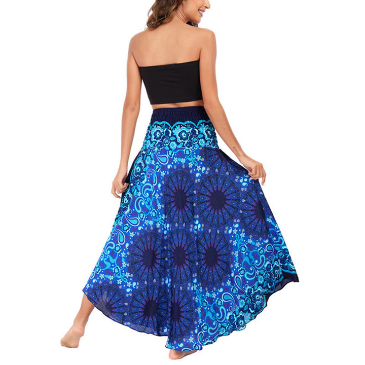 Buddha Stones Two Style Wear Bohemian Mandala Flower Water Drop Lace-up Skirt Dress - image 32