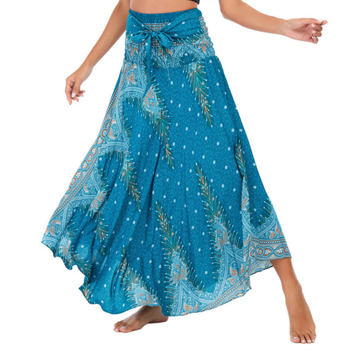 Buddha Stones Two Style Wear Boho Summer Peacock Feather Lace-up Skirt Dress - Aqua - US4-12,UK/AU8-16,EU36-44 (F) - image 0