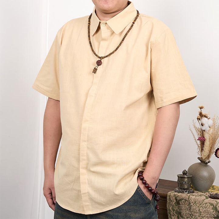 Buddha Stones Men's Short Sleeve Button Casual Cotton Linen Shirt - Wheat - US/UK/AU44,EU54 (3XL) - image 5