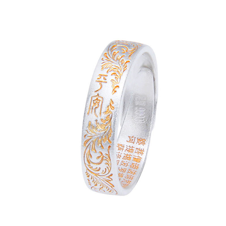 Buddha Stone 999 Sterling Silver Gold-Painted Joyful Flower Pattern Peaceful Heart Sutra Ring - Peaceful Heart Sutra - image 13
