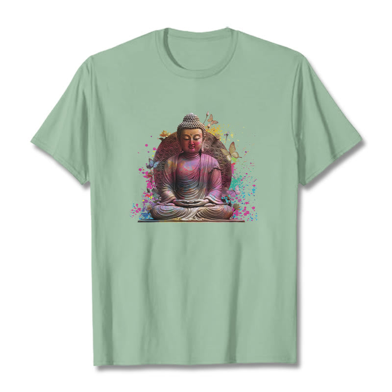 Buddha Stones Butterfly Meditation Buddha Tee T-shirt - PaleGreen - 2XL - image 14