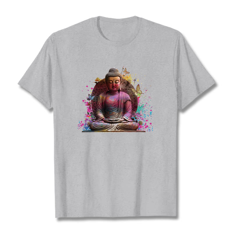 Buddha Stones Butterfly Meditation Buddha Tee T-shirt - LightGrey - 2XL - image 19