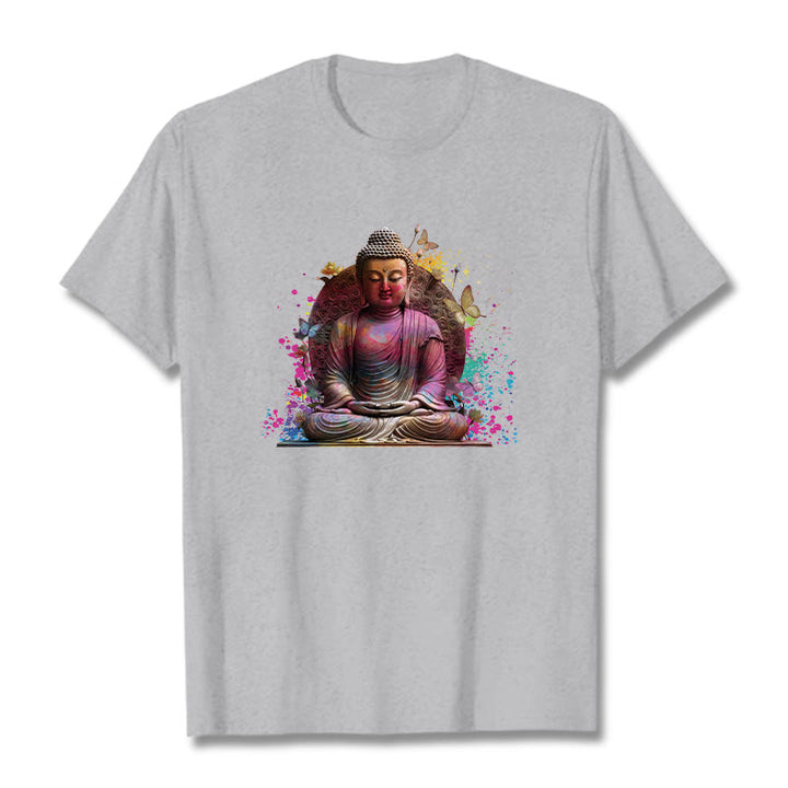 Buddha Stones Butterfly Meditation Buddha Tee T-shirt - LightGrey - 2XL - image 19
