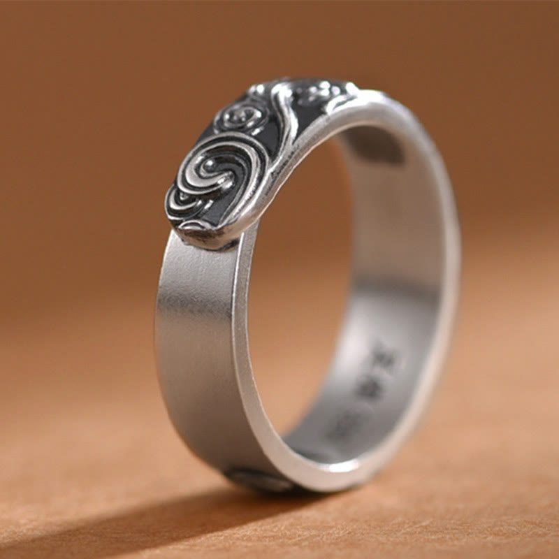 Buddha Stones 999 Sterling Silver Auspicious Clouds Engraved Blessing Adjustable Ring - image 4