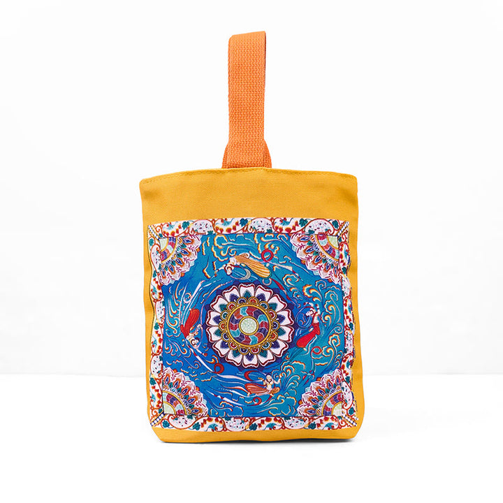 Buddha Stones Dunhuang Flying Apsaras Lotus Buddha Statues Canvas Handbag