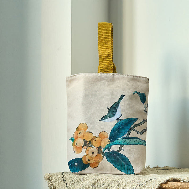Buddha Stones Loquat Bird Canvas Handbag