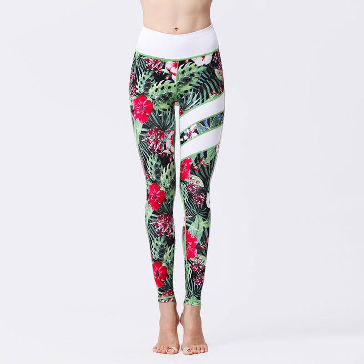 Buddha Stones Flower Petal Leaves Print Sports Exercise Fitness High Waist Leggings Women's Yoga Pants - PaleGreen - US8-10,UK/AU12-14,EU40-42 (XL) - image 11