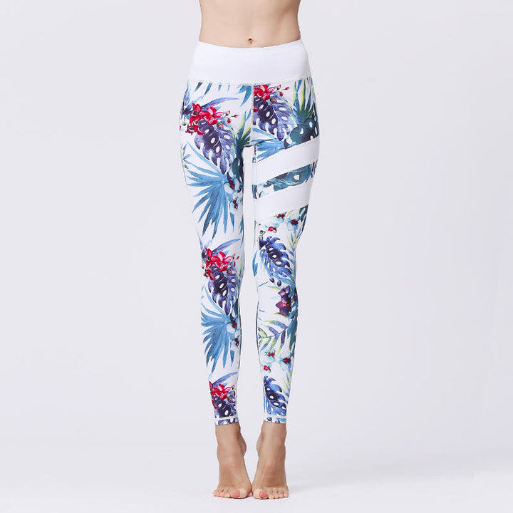 Buddha Stones Flower Petal Leaves Print Sports Exercise Fitness High Waist Leggings Women's Yoga Pants - GhostWhite - US8-10,UK/AU12-14,EU40-42 (XL) - image 15