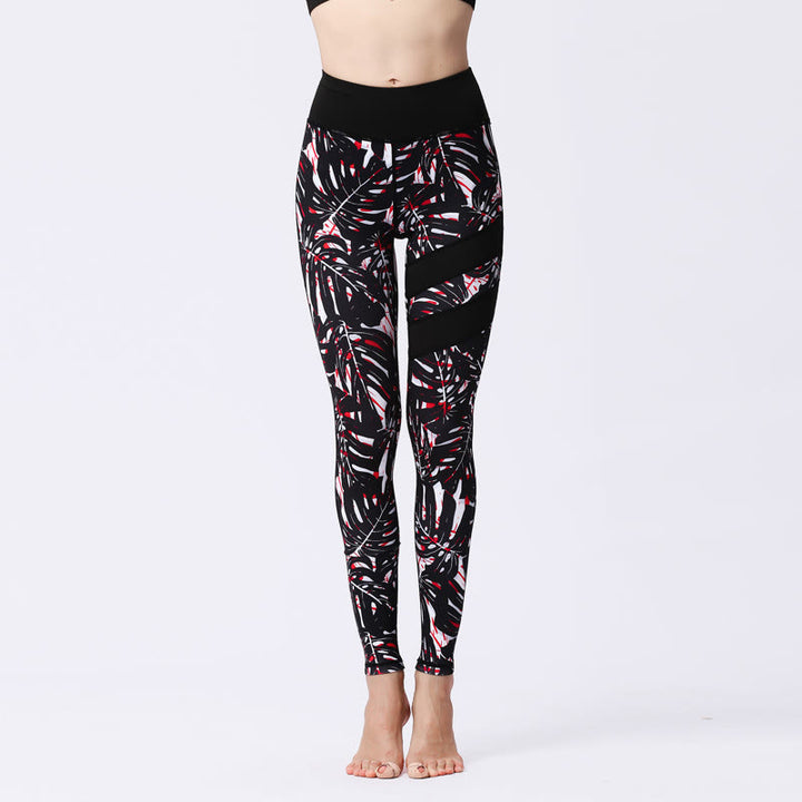 Buddha Stones Flower Petal Leaves Print Sports Exercise Fitness High Waist Leggings Women's Yoga Pants - Black - US8-10,UK/AU12-14,EU40-42 (XL) - image 26