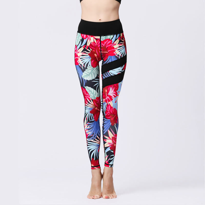 Buddha Stones Flower Petal Leaves Print Sports Exercise Fitness High Waist Leggings Women's Yoga Pants - Crimson - US8-10,UK/AU12-14,EU40-42 (XL) - image 30