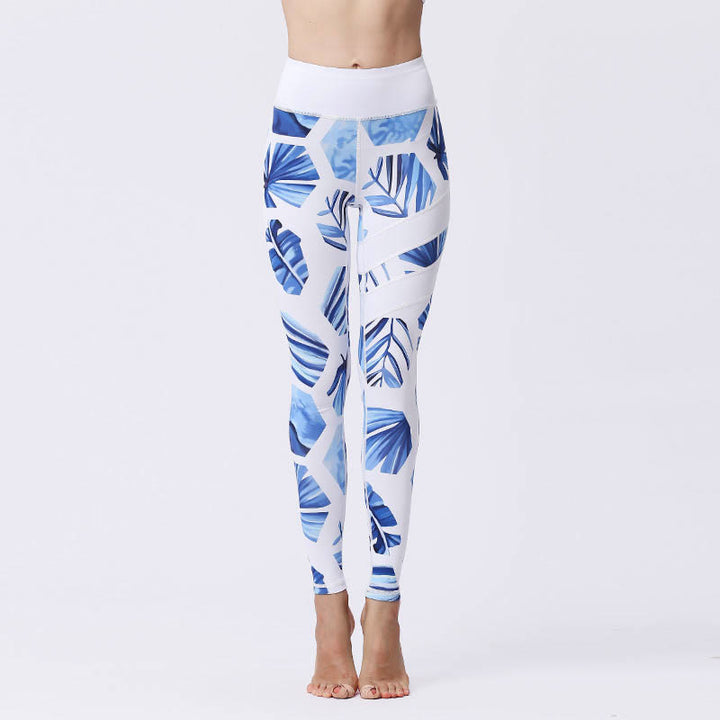 Buddha Stones Flower Petal Leaves Print Sports Exercise Fitness High Waist Leggings Women's Yoga Pants - LightSkyBlue - US8-10,UK/AU12-14,EU40-42 (XL) - image 40