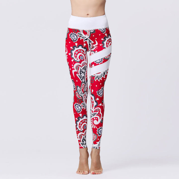 Buddha Stones Flower Petal Leaves Print Sports Exercise Fitness High Waist Leggings Women's Yoga Pants - Red - US8-10,UK/AU12-14,EU40-42 (XL) - image 35