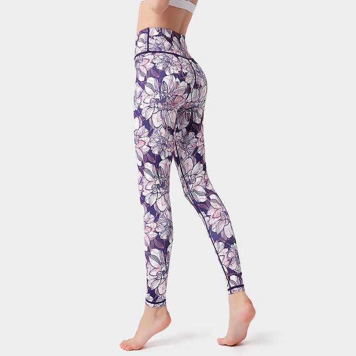 Buddha Stones Colorful Flower Petal Leaves Print Sports Exercise Fitness High Waist Leggings Women's Yoga Pants - Thistle - US8-10,UK/AU12-14,EU40-42 (XL)  - image 4