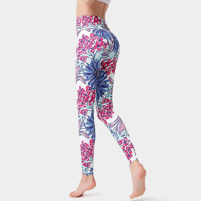 Buddha Stones Colorful Flower Petal Leaves Print Sports Exercise Fitness High Waist Leggings Women's Yoga Pants - PaleVioletRed - US8-10,UK/AU12-14,EU40-42 (XL)  - image 9
