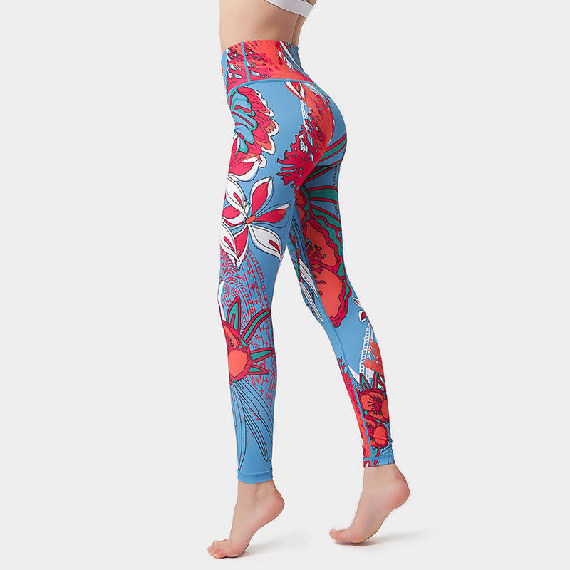 Buddha Stones Colorful Flower Petal Leaves Print Sports Exercise Fitness High Waist Leggings Women's Yoga Pants - Crimson - US8-10,UK/AU12-14,EU40-42 (XL)  - image 13