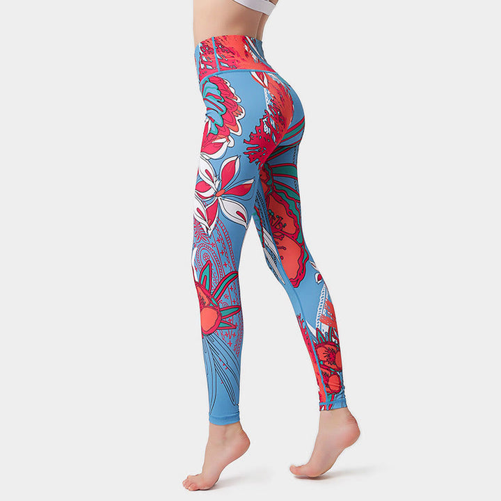 Buddha Stones Colorful Flower Petal Leaves Print Sports Exercise Fitness High Waist Leggings Women's Yoga Pants - Crimson - US8-10,UK/AU12-14,EU40-42 (XL)  - image 13
