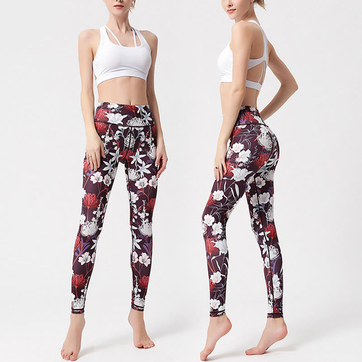 Buddha Stones Colorful Flower Petal Leaves Print Sports Exercise Fitness High Waist Leggings Women's Yoga Pants - image 2