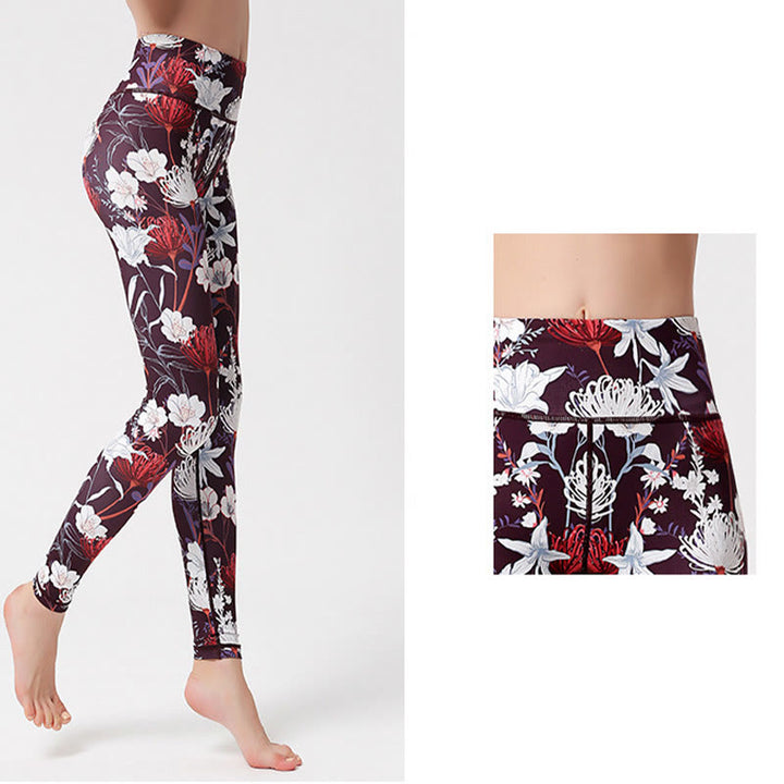 Buddha Stones Colorful Flower Petal Leaves Print Sports Exercise Fitness High Waist Leggings Women's Yoga Pants - image 3