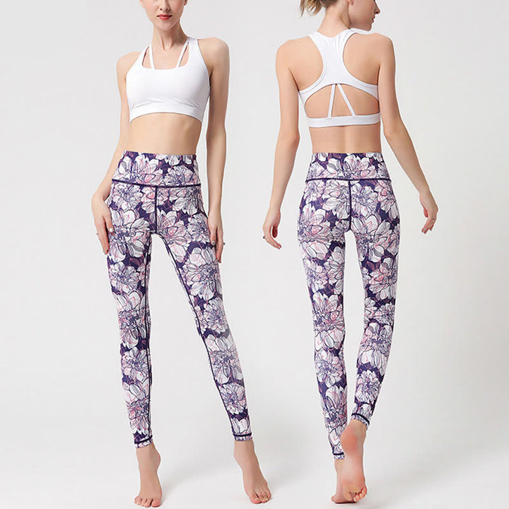 Buddha Stones Colorful Flower Petal Leaves Print Sports Exercise Fitness High Waist Leggings Women's Yoga Pants - image 7