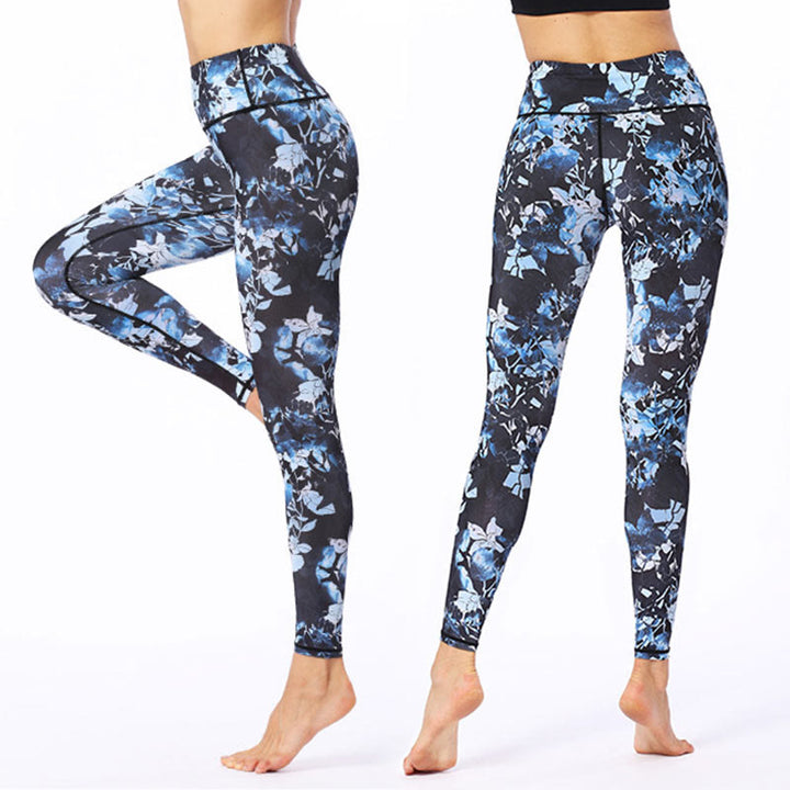 Buddha Stones Simple Leaves Print Sports Fitness Leggings Women's Yoga Pants - SkyBlue - US8-10,UK/AU12-14,EU40-42 (XL) - image 0