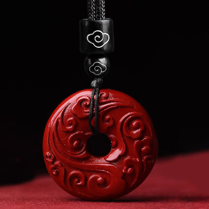 Buddha Stones Natural Cinnabar Lotus Peace Buckle Blessing Necklace String Pendant - image 3