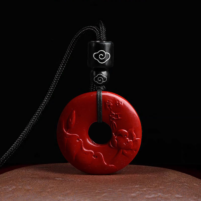 Buddha Stones Natural Cinnabar Lotus Peace Buckle Blessing Necklace String Pendant - image 7