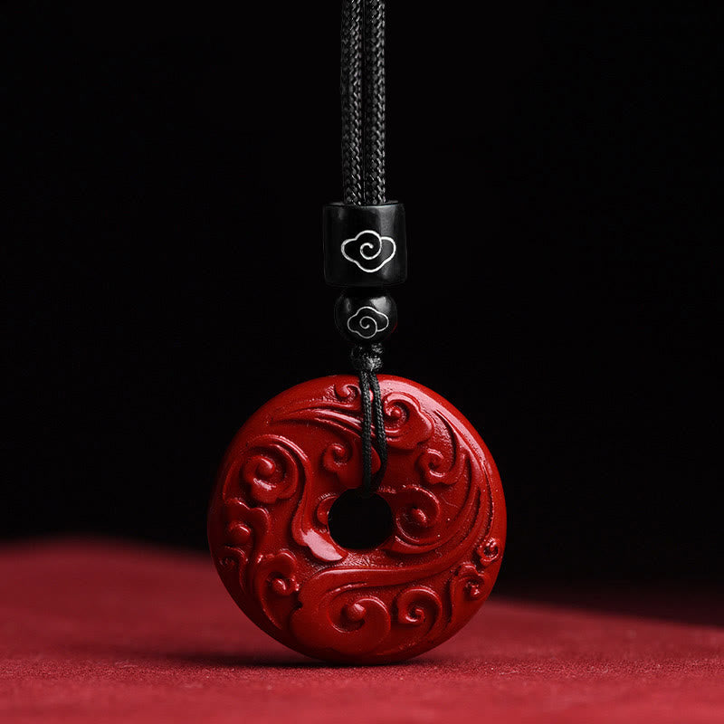Buddha Stones Natural Cinnabar Lotus Peace Buckle Blessing Necklace String Pendant - Cinnabar Auspicious Clouds - image 1