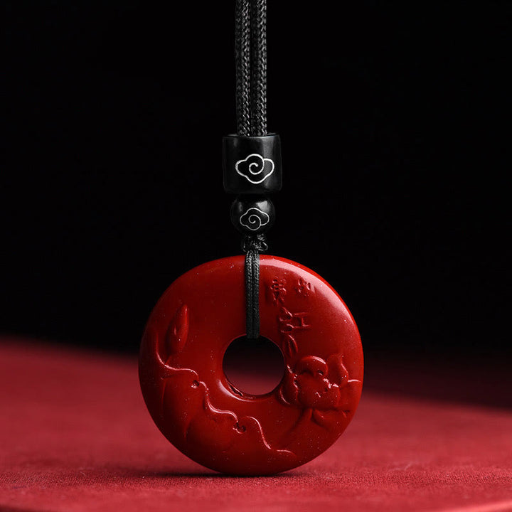 Buddha Stones Natural Cinnabar Lotus Peace Buckle Blessing Necklace String Pendant - Cinnabar Lotus - image 6
