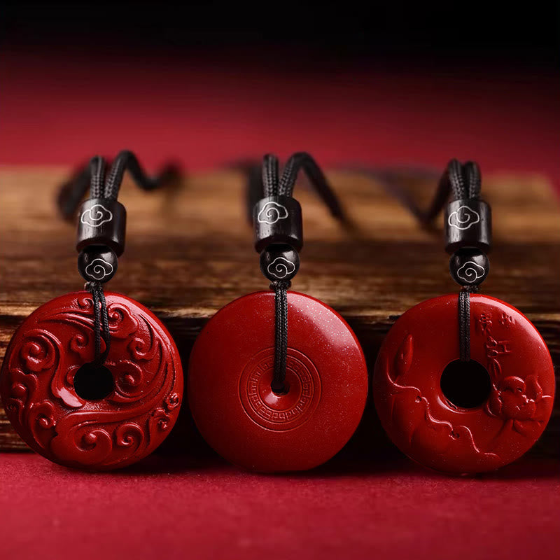 Buddha Stones Natural Cinnabar Lotus Peace Buckle Blessing Necklace String Pendant - image 2