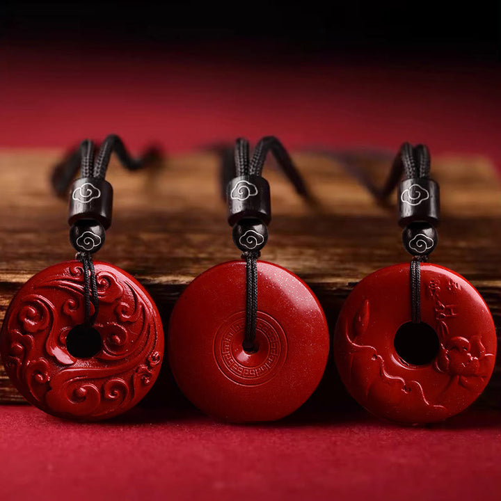 Buddha Stones Natural Cinnabar Lotus Peace Buckle Blessing Necklace String Pendant - image 2