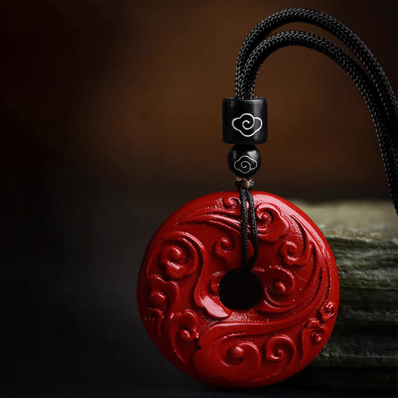 Buddha Stones Natural Cinnabar Lotus Peace Buckle Blessing Necklace String Pendant - image 4