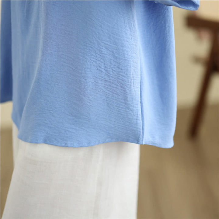 Buddha Stones Floral Embroidery V-Neck Half Sleeve T-shirt Tee - image 11