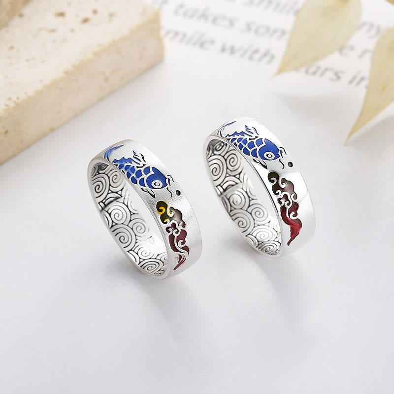 Buddha Stones 925 Sterling Silver Lucky Koi Fish Auspicious Clouds Wealth Ring - image 10