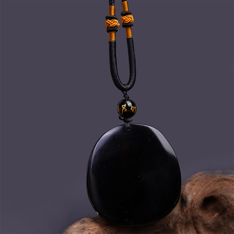 Buddha Stones Natural Black Obsidian Round Dragon Carved Protection Necklace Pendant - image 6