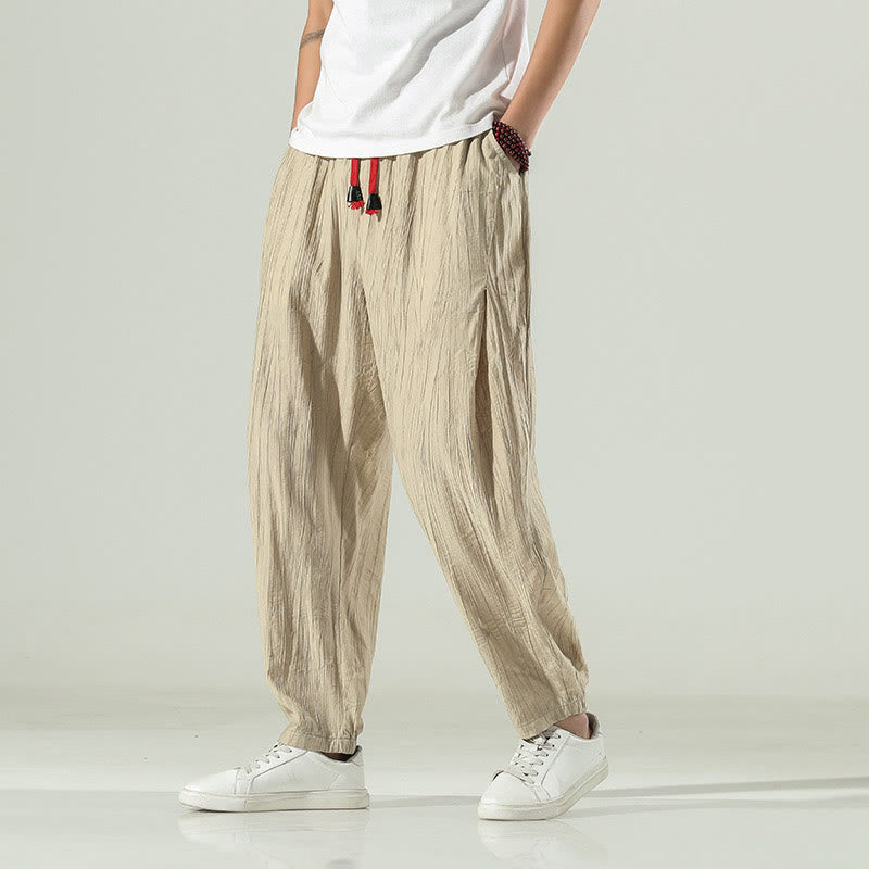 Buddha Stones Cotton Men's Drawstring Harem Pants With Pockets - Cornsilk - US/UK/AU46,EU56 (5XL) - image 1