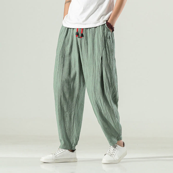 Buddha Stones Cotton Men's Drawstring Harem Pants With Pockets - DarkSeaGreen - US/UK/AU46,EU56 (5XL) - image 9