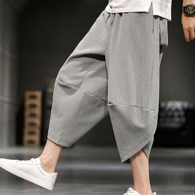 Buddha Stones Summer Solid Men's Cotton Linen Cropped Pants With Pockets - LightGrey - US/UK/AU46,EU56 (5XL)  - image 1