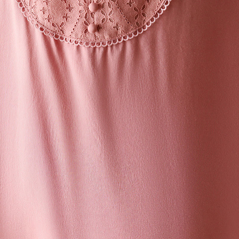 Buddha Stones V-Neck Pink Buttons Design Half Sleeve T-shirt Tee - image 7