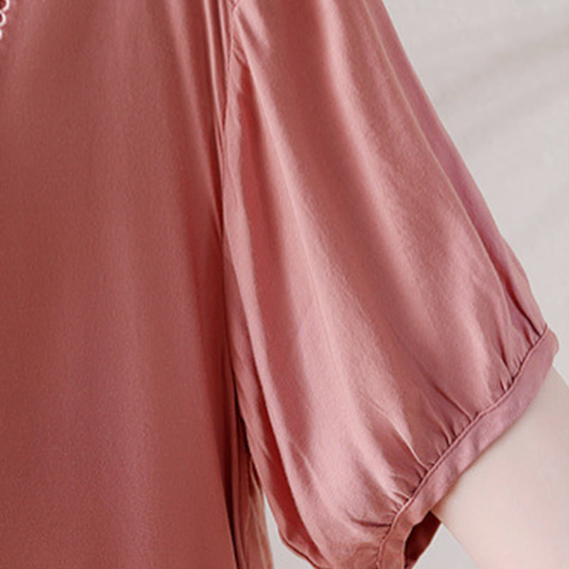 Buddha Stones V-Neck Pink Buttons Design Half Sleeve T-shirt Tee - image 8