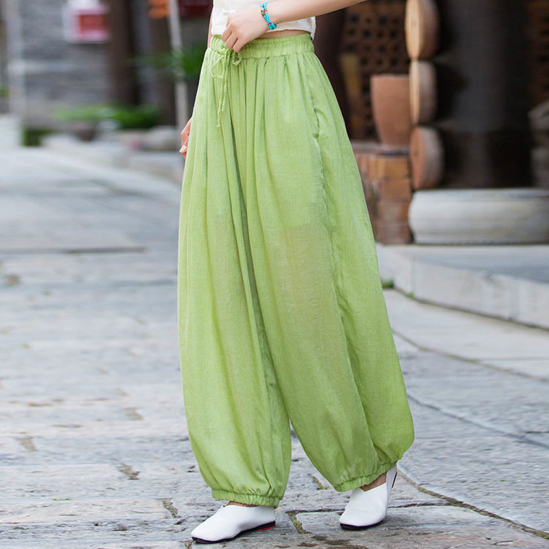 Buddha Stones Summer Plain Color Linen Drawstring Pants With Pockets - PaleGreen - US4-6,UK/AU8-10,EU36-38 (F) - image 19