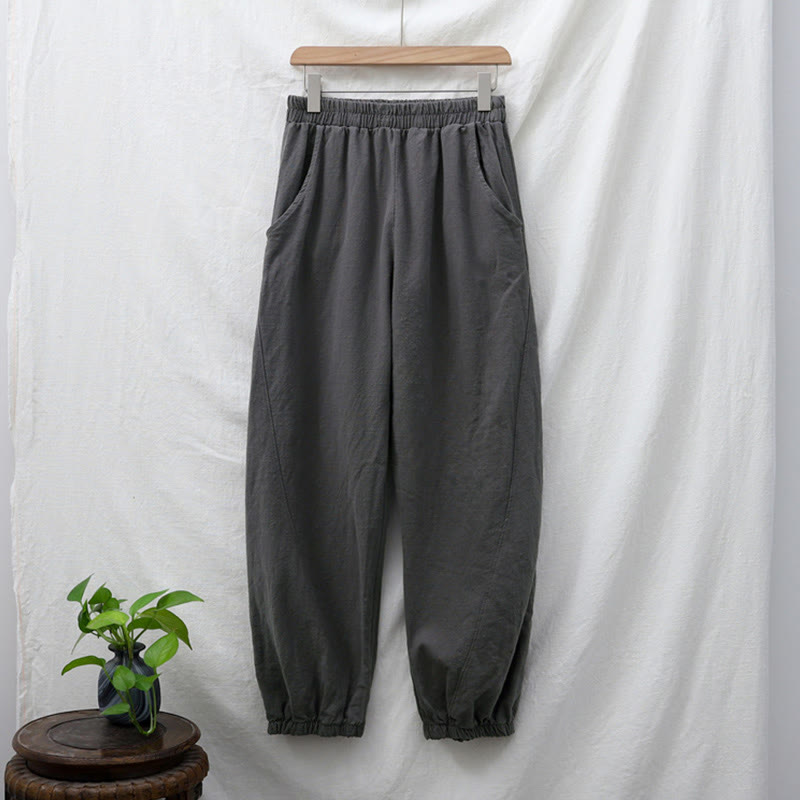 Buddha Stones Plain Color Ramie Linen Cotton Pants With Pockets - image 7