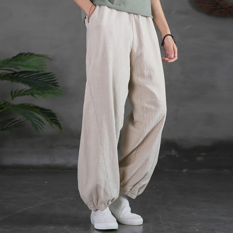 Buddha Stones Plain Color Ramie Linen Cotton Pants With Pockets - image 11
