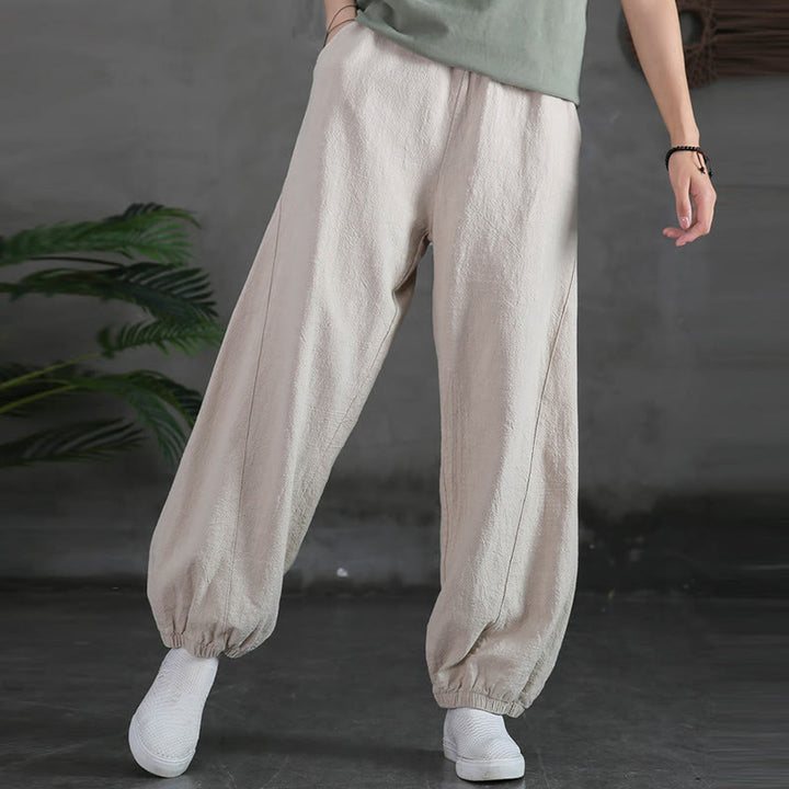 Buddha Stones Plain Color Ramie Linen Cotton Pants With Pockets - image 10