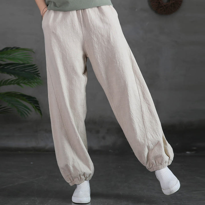 Buddha Stones Plain Color Ramie Linen Cotton Pants With Pockets - image 13