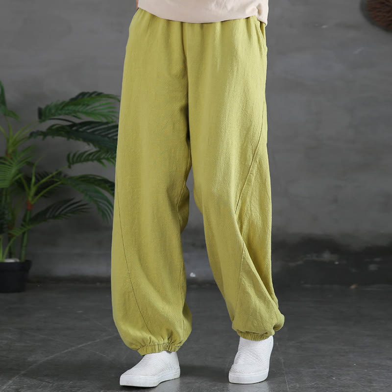 Buddha Stones Plain Color Ramie Linen Cotton Pants With Pockets - image 20