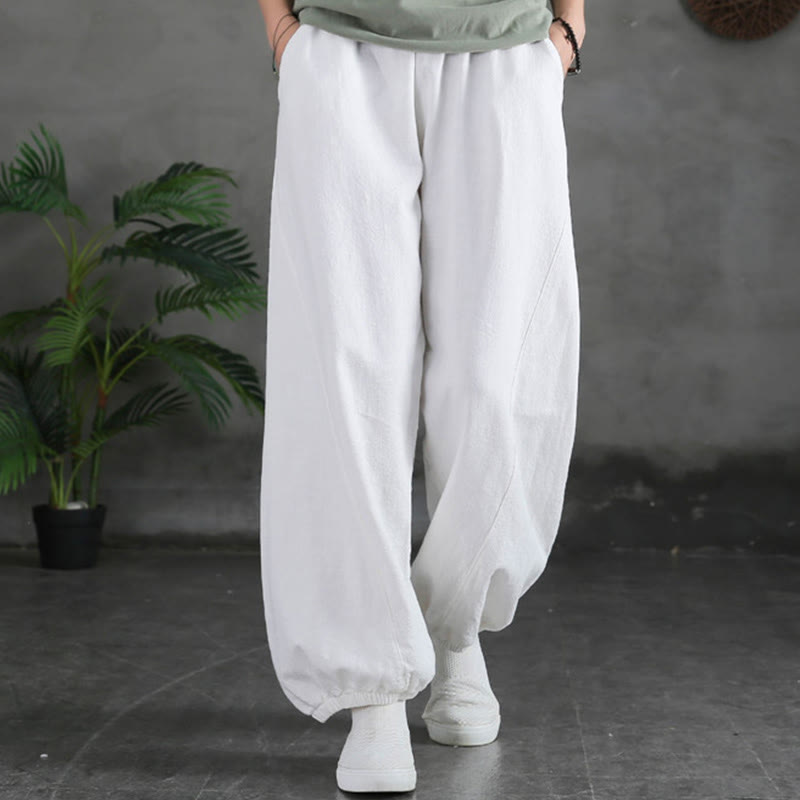 Buddha Stones Plain Color Ramie Linen Cotton Pants With Pockets - image 25