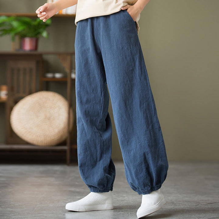 Buddha Stones Plain Color Ramie Linen Cotton Pants With Pockets - image 45