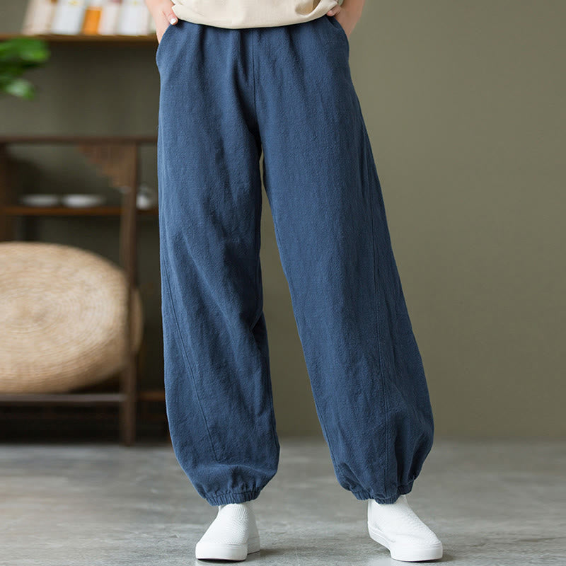 Buddha Stones Plain Color Ramie Linen Cotton Pants With Pockets - image 46