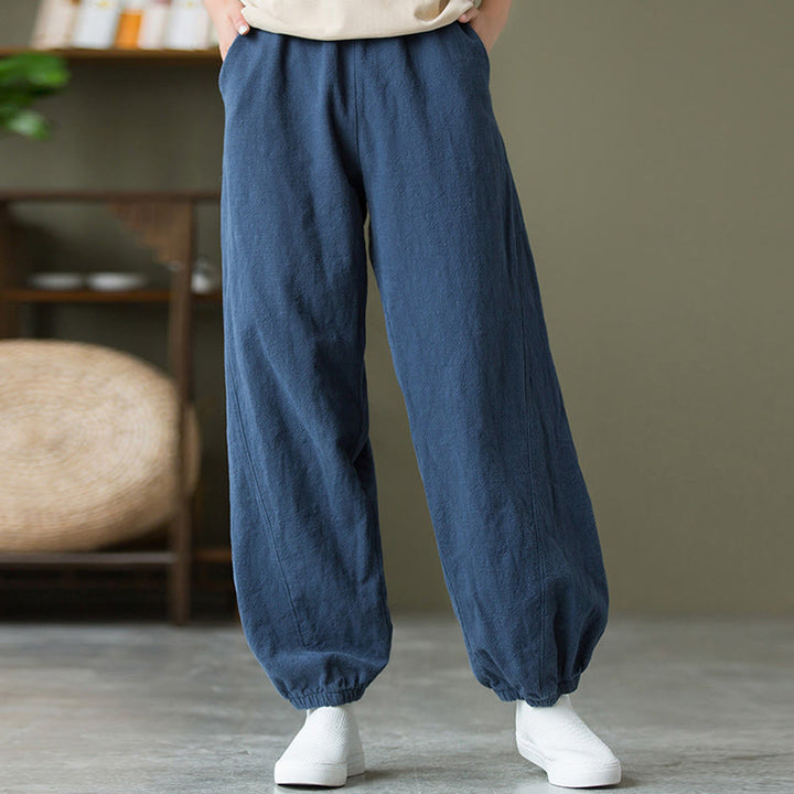 Buddha Stones Plain Color Ramie Linen Cotton Pants With Pockets - image 46